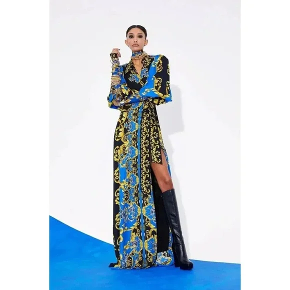 Alice + Olivia | Dresses | 80 Alice Olivia Alisa Wrap Maxi Shirt Dress In  Regal Romance Sapphir | Poshmark